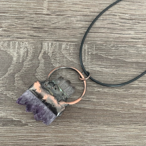 Tri-Quartz Point & Amethyst Copper Wrapped Necklace - Picture 8 of 9